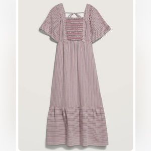 Old Navy Red White Blue Tie Back Smocked Midi Dress